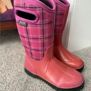 Bogs Kids Pink Plaid Waterproof Boots